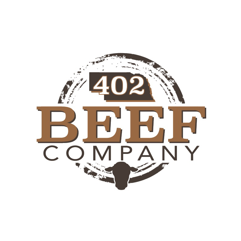 Logo of 402 Beef Company featuring a stylized design with the company name prominently displayed, emphasizing quality beef products sourced from Nebraska.